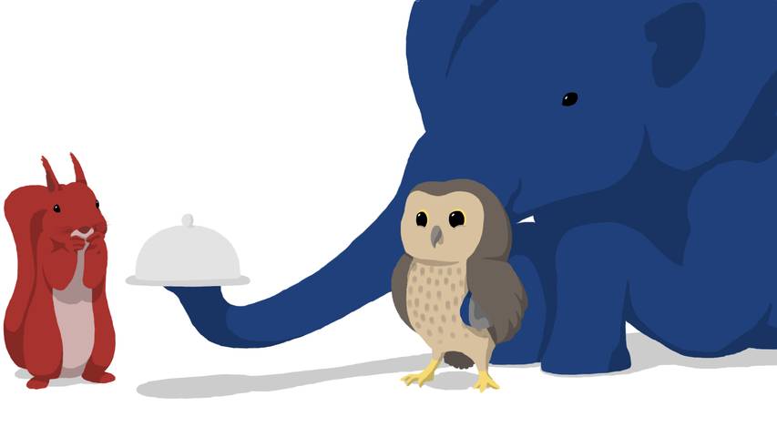 Elephant and owl offering their services